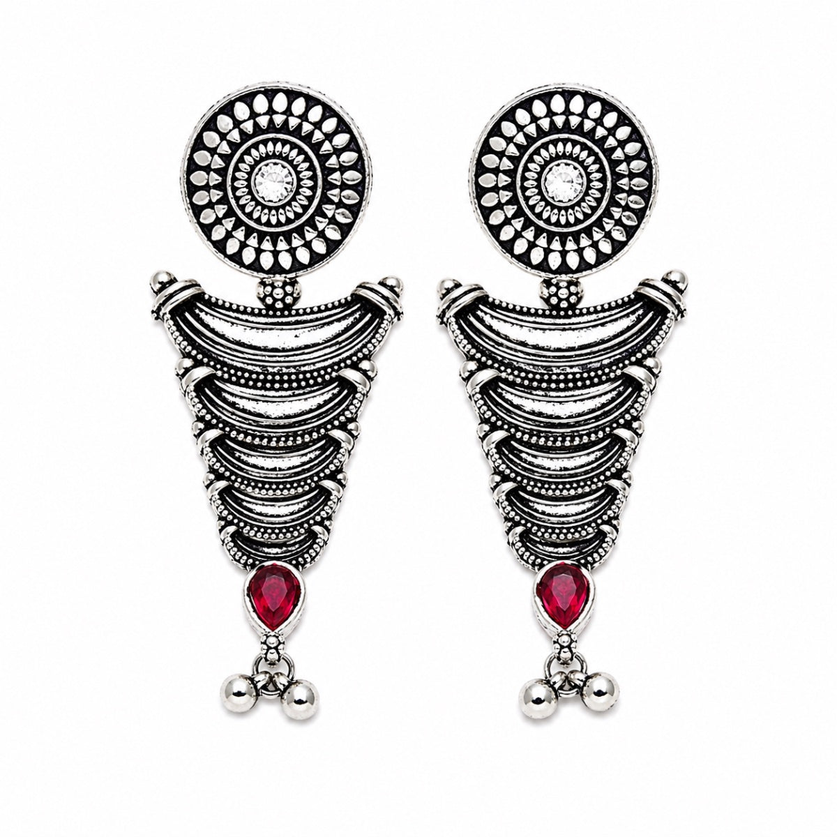 Antique Layered Drop Earrings - ruby