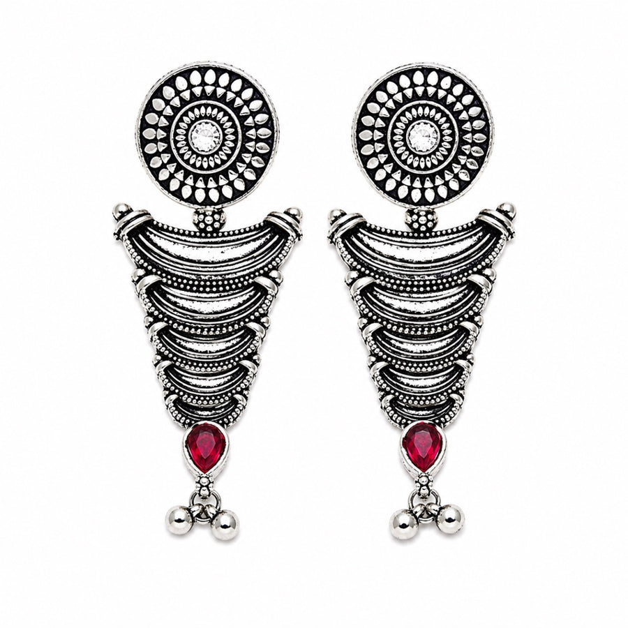 Antique Layered Drop Earrings - ruby