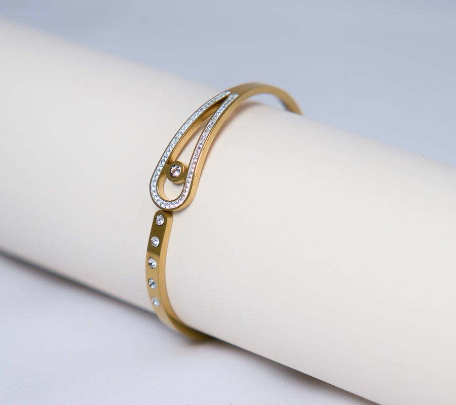 Gold American Diamond Open Cuff Bracelet | Adjustable Designer CZ Bracelet for Women