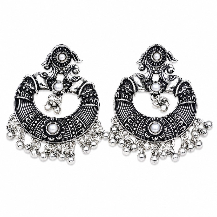 Oxidized Silver Chandbali Earrings - white