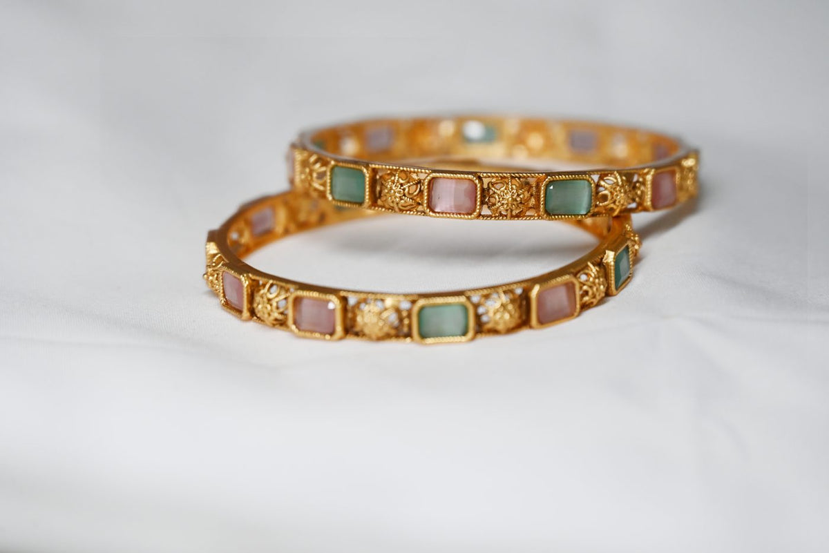 Ruby Pastel Kundan Bangle Pair