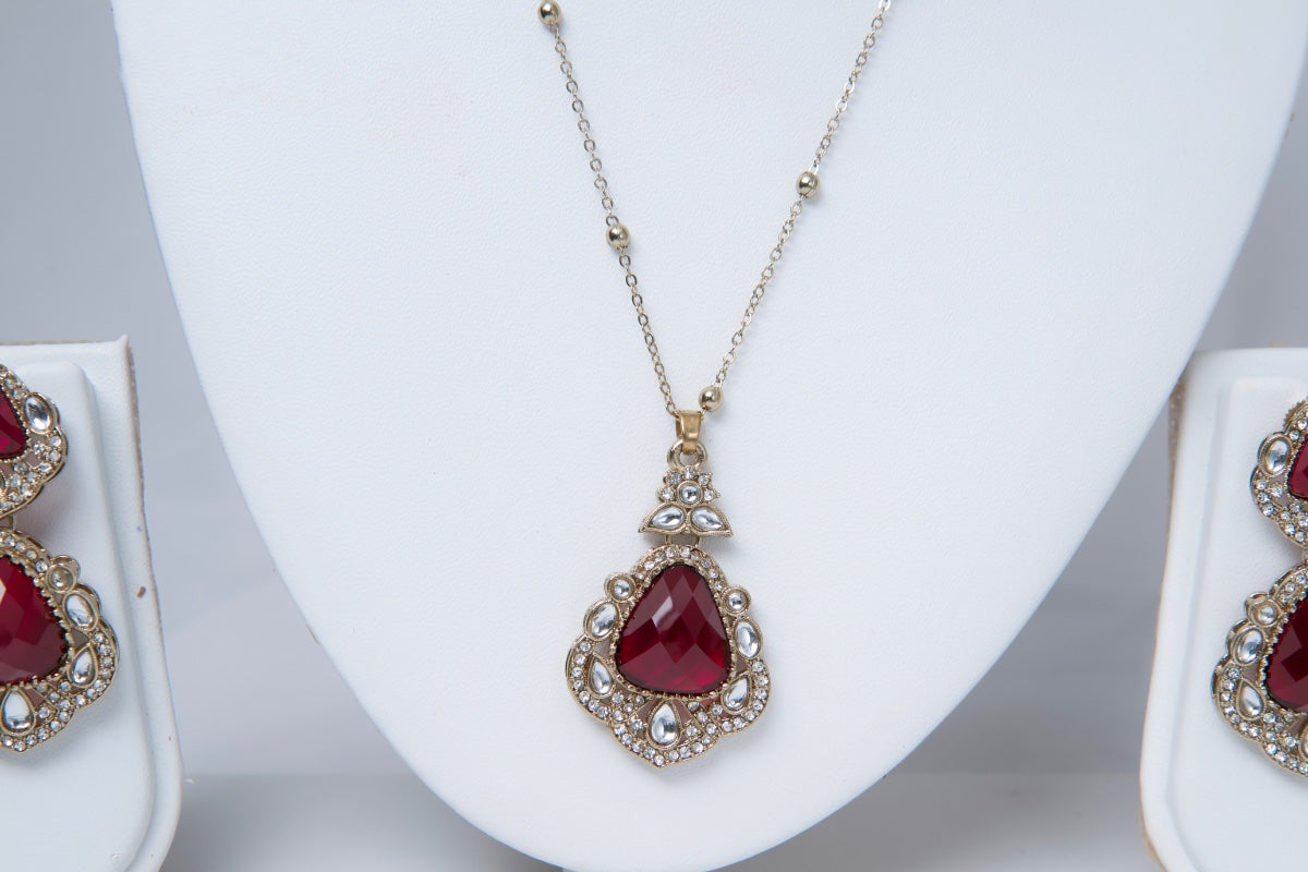Crystal Pendant Set for Women - Ruby