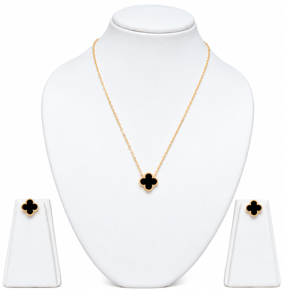 Black Clover Necklace Set with Stud