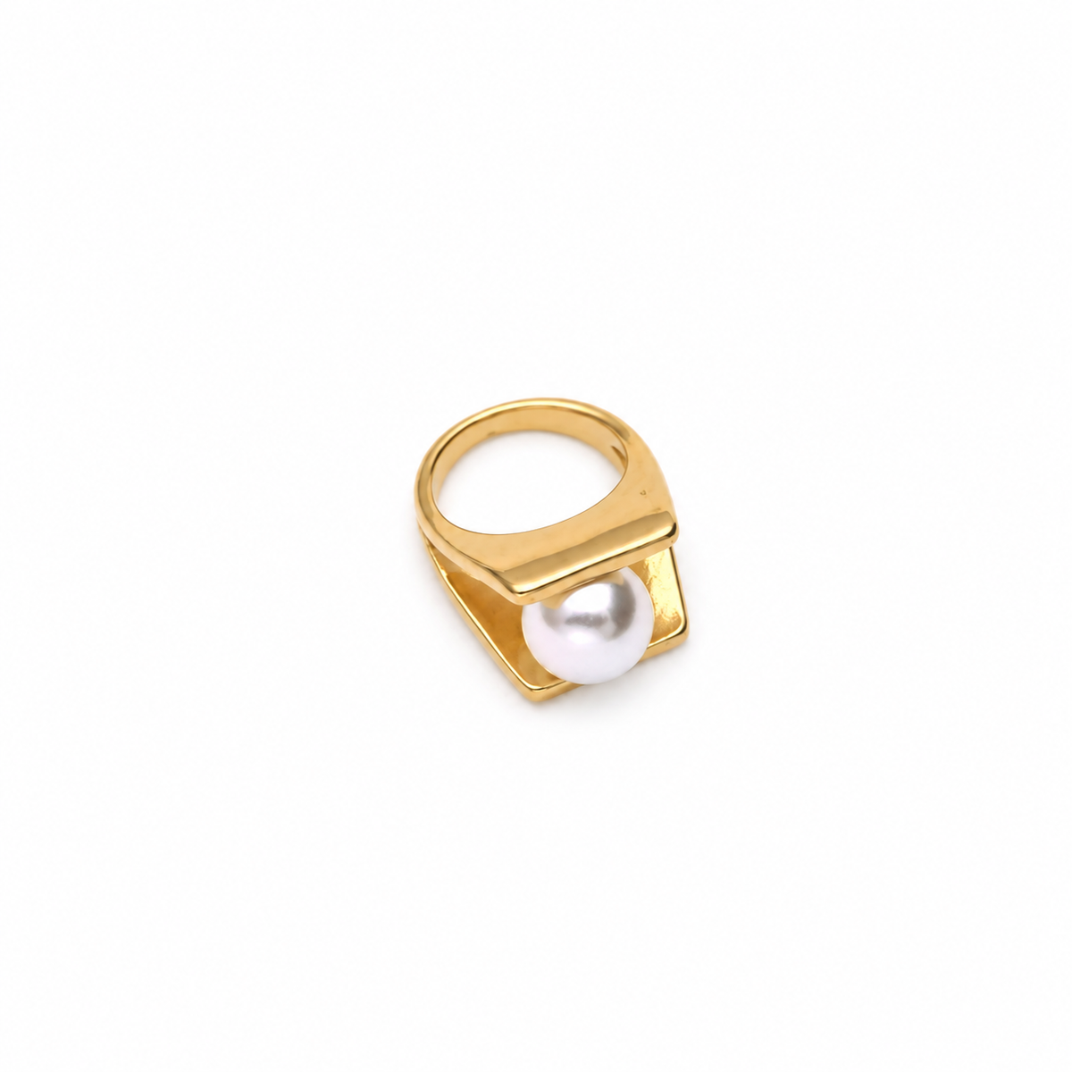 Golden Pearl Frame Statement Ring
