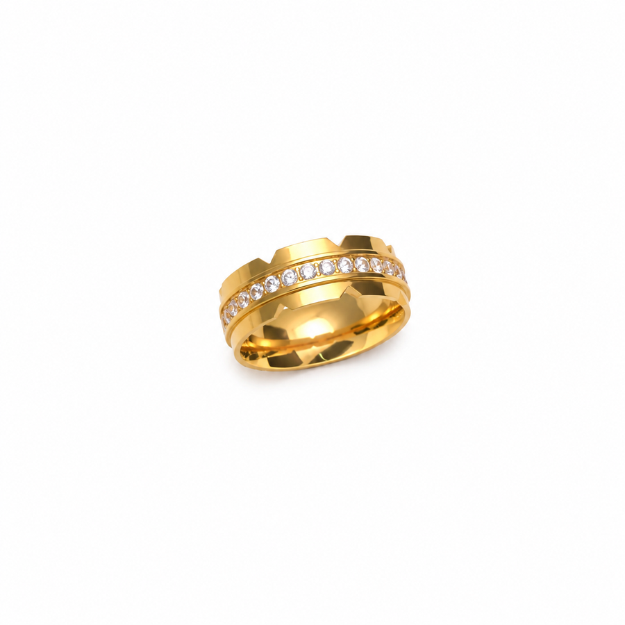 Golden Crystal Band Statement Ring