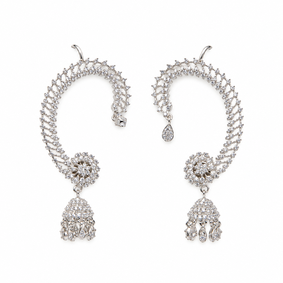 Silver American Diamond Ear Cuff Jhumka