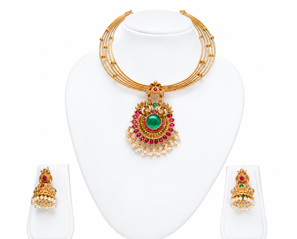 Green Kundan Stone & Jhumka