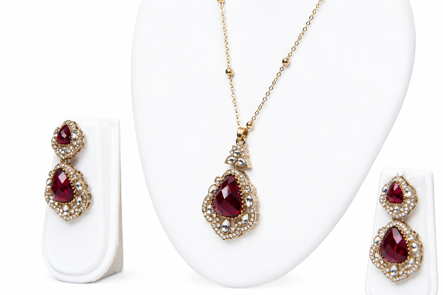 Crystal Pendant Set for Women - Ruby