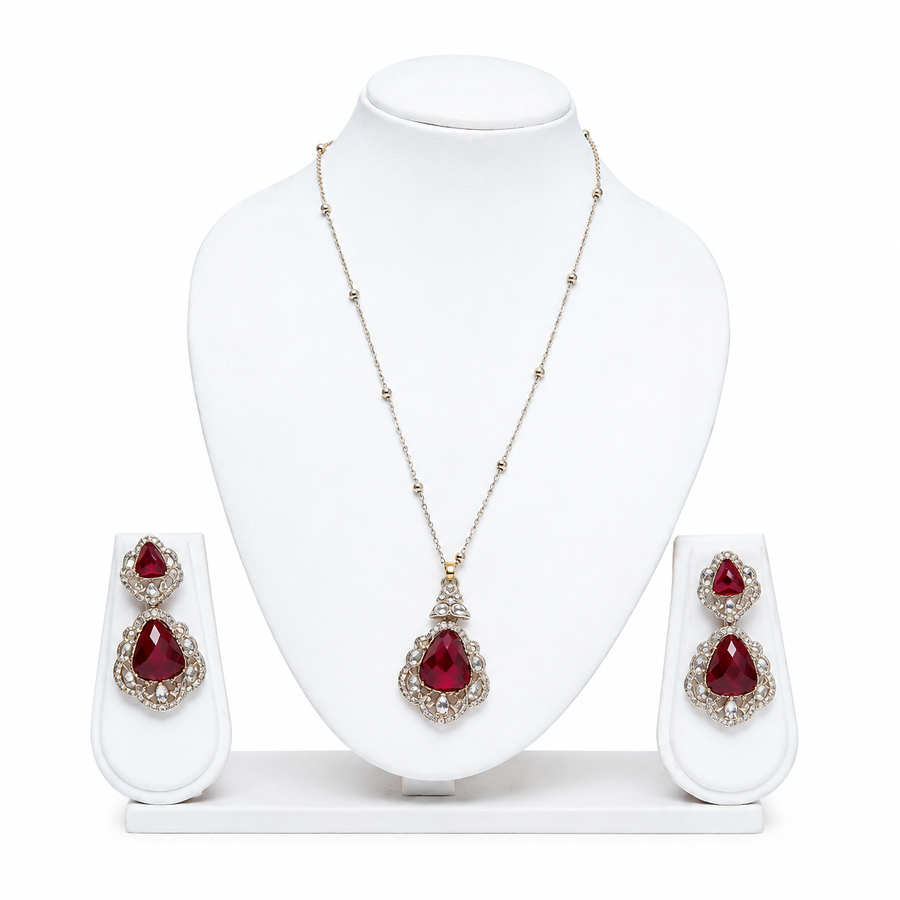 Crystal Pendant Set for Women - Ruby