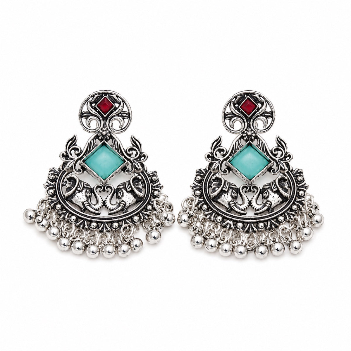 Antique Silver Elephant Chandelier Earrings