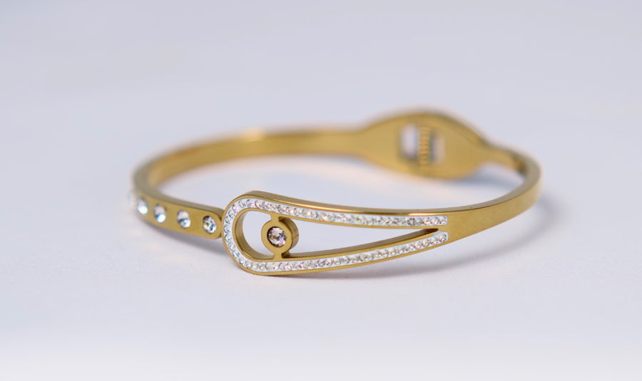 Gold American Diamond Open Cuff Bracelet | Adjustable Designer CZ Bracelet for Women