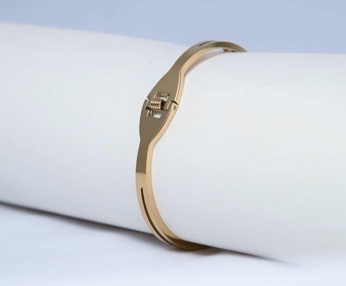 Gold American Diamond Solitaire Bangle Bracelet | Luxury CZ Adjustable Bracelet for Women