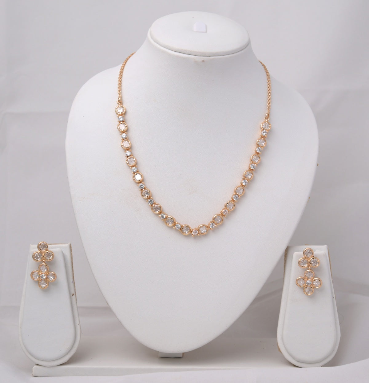 Gold CZ Tennis Necklace & Earring Set