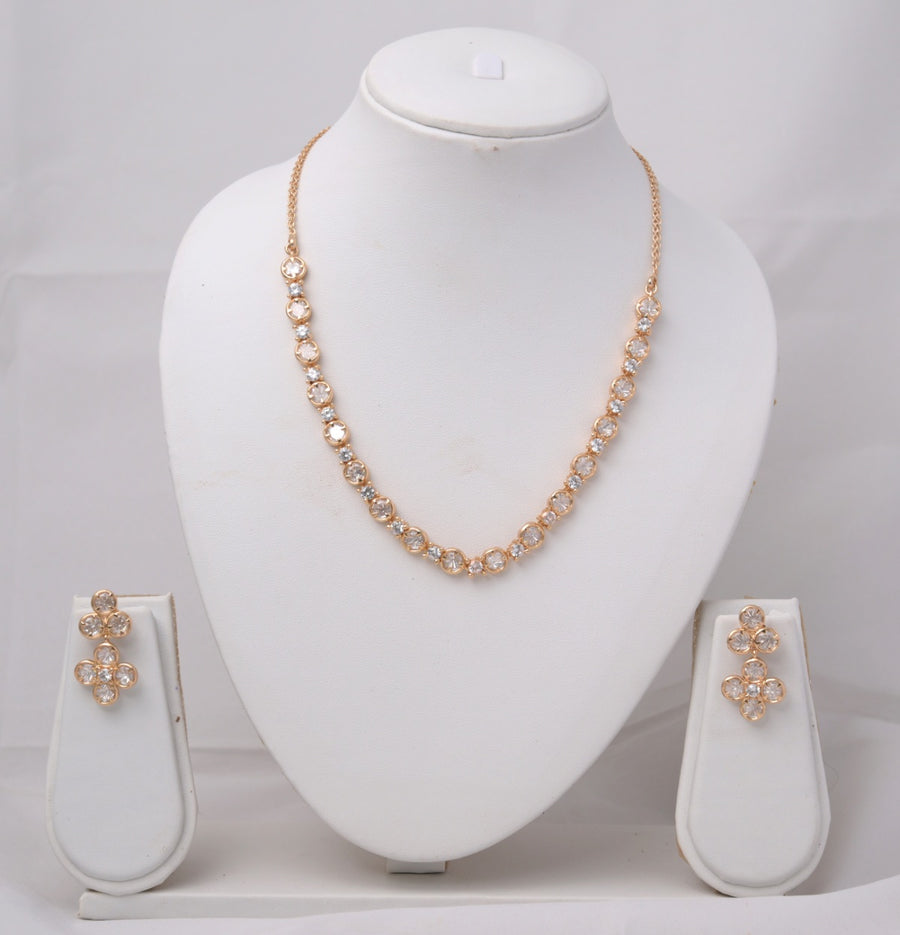 Gold CZ Tennis Necklace & Earring Set