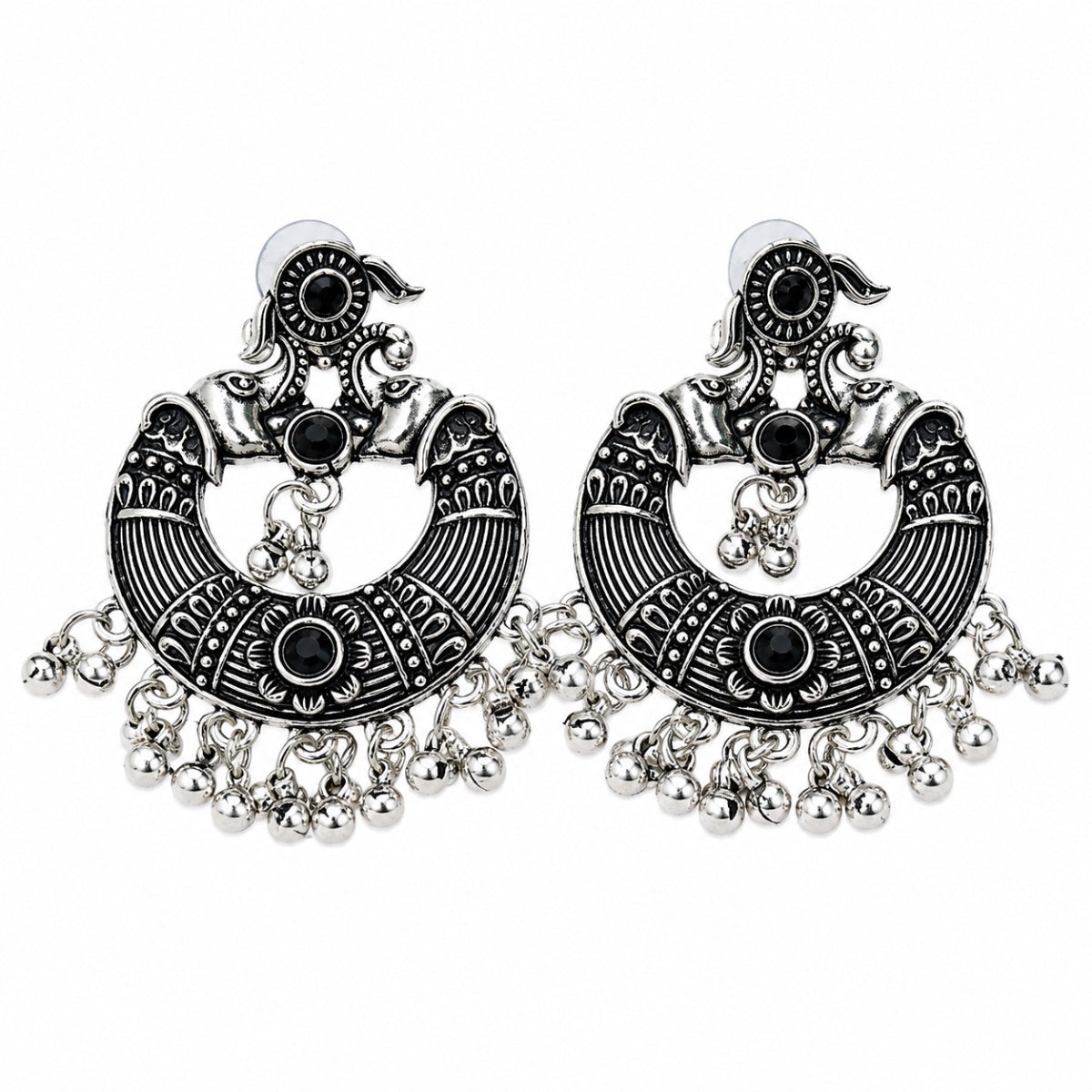 Oxidized Silver Chandbali Earrings - black