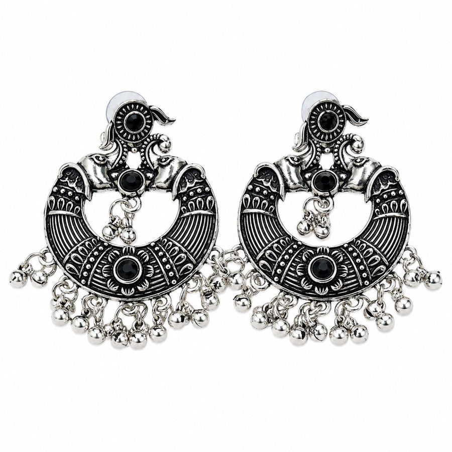 Oxidized Silver Chandbali Earrings - black