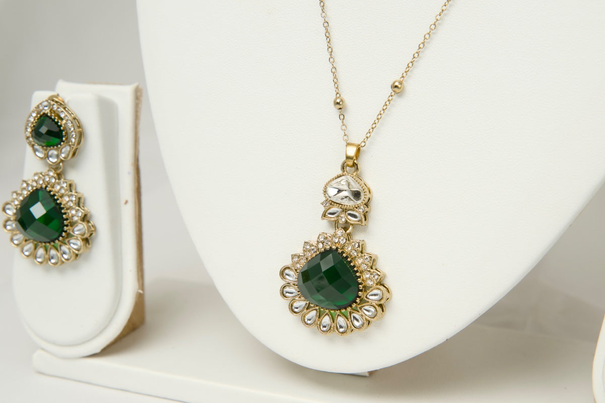 Crystal Pendant Set for Women - Green