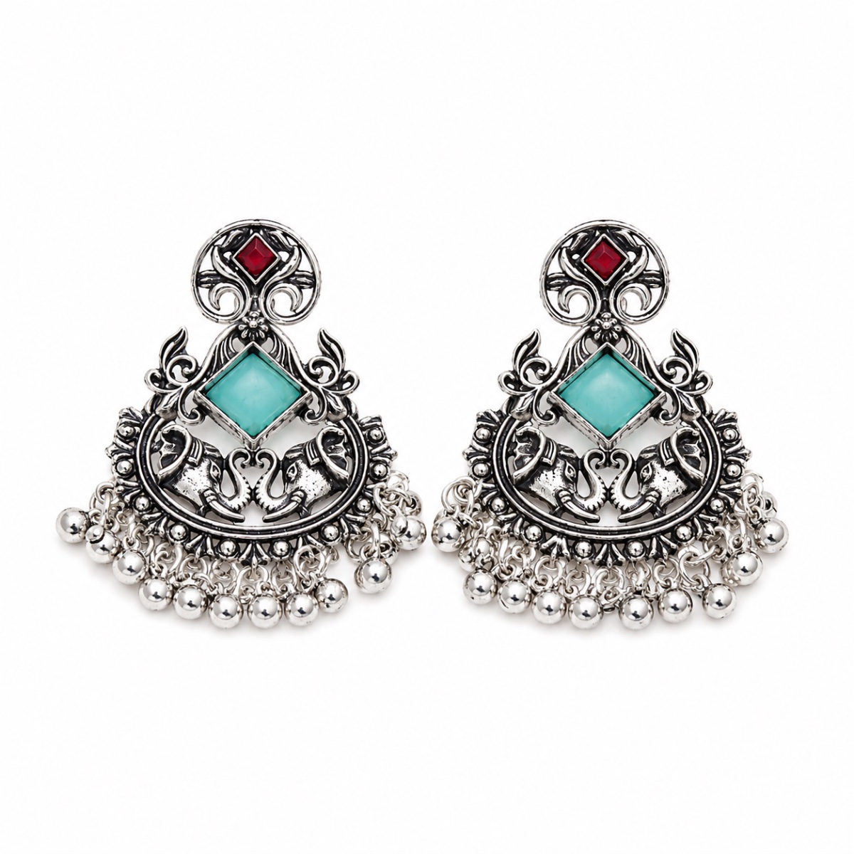 Antique Silver Elephant Chandelier Earrings