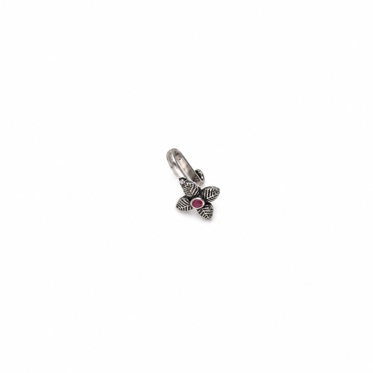 Antique Silver Floral Ruby Stone Nose Ring