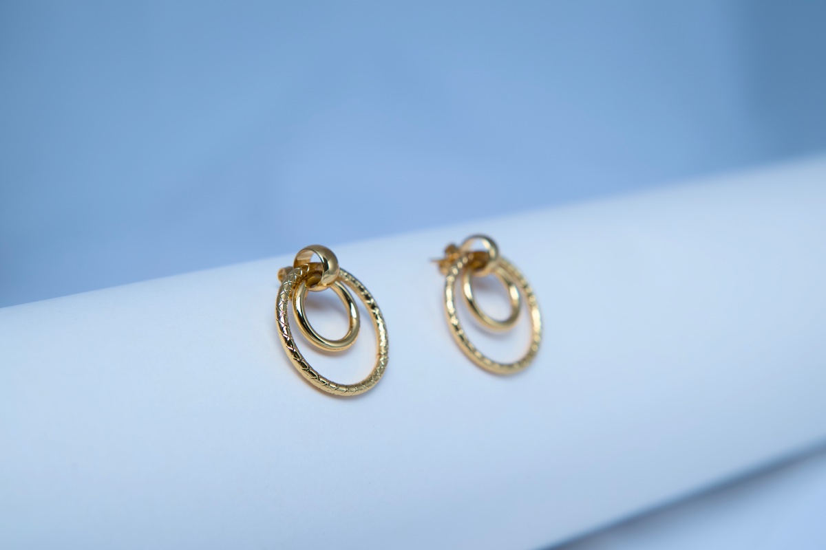 Double Circle Drop Earrings for Women | Geometric Hoop Dangle Earrings view 2