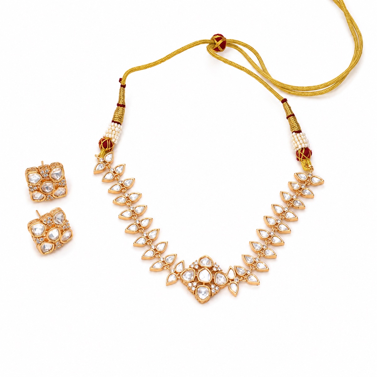 Elegant Kundan Leaf Motif Necklace Set