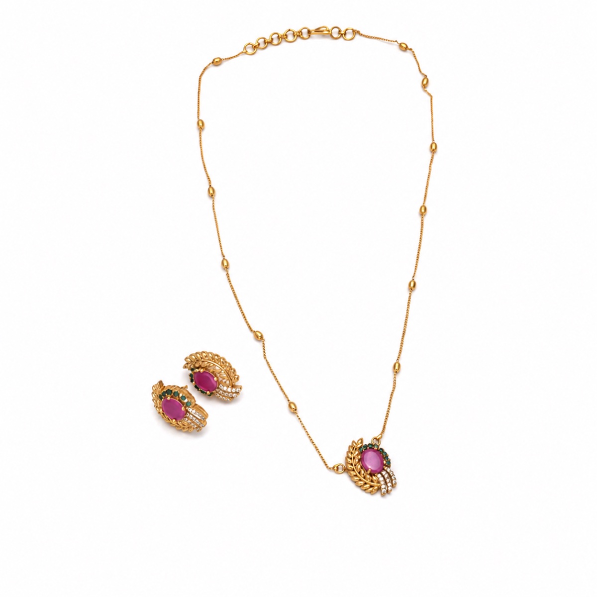 Elegant Pink Stone Gold-Tone Necklace Set