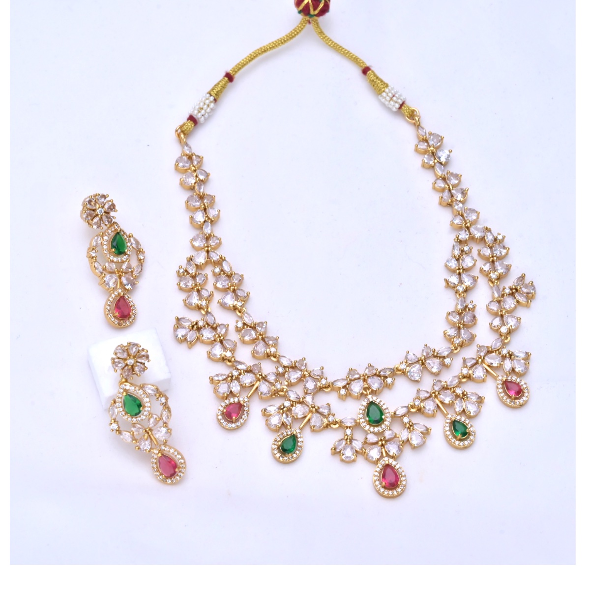 Emerald & Ruby Floral AD Necklace Set