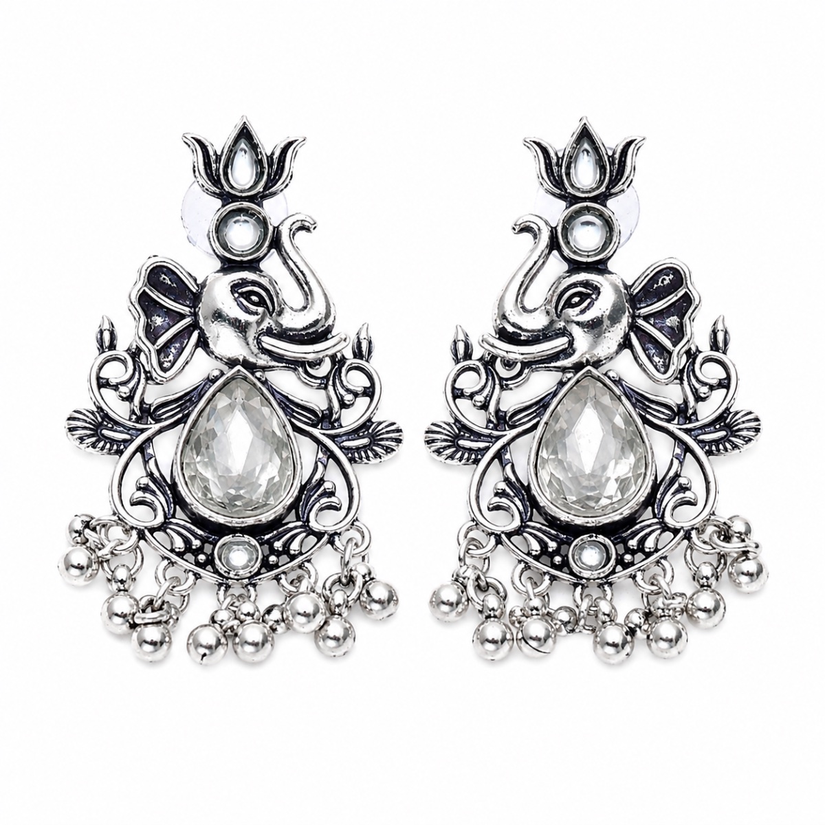 Ganesha Antique Silver Earrings view 2