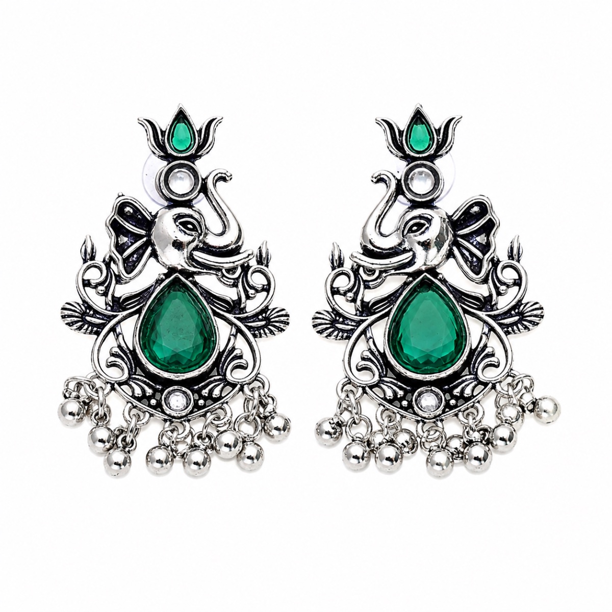 Ganesha Antique Silver Earrings view 3