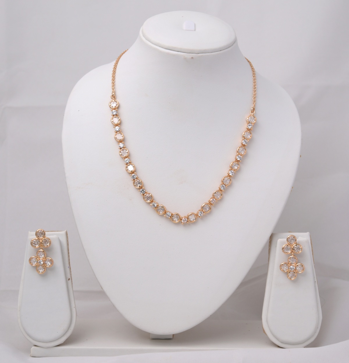 Gold CZ Tennis Necklace & Earring Set view 2