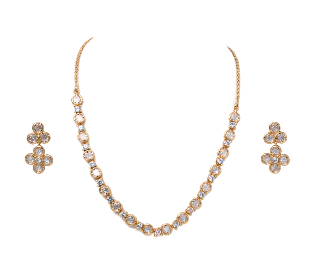 Gold CZ Tennis Necklace & Earring Set