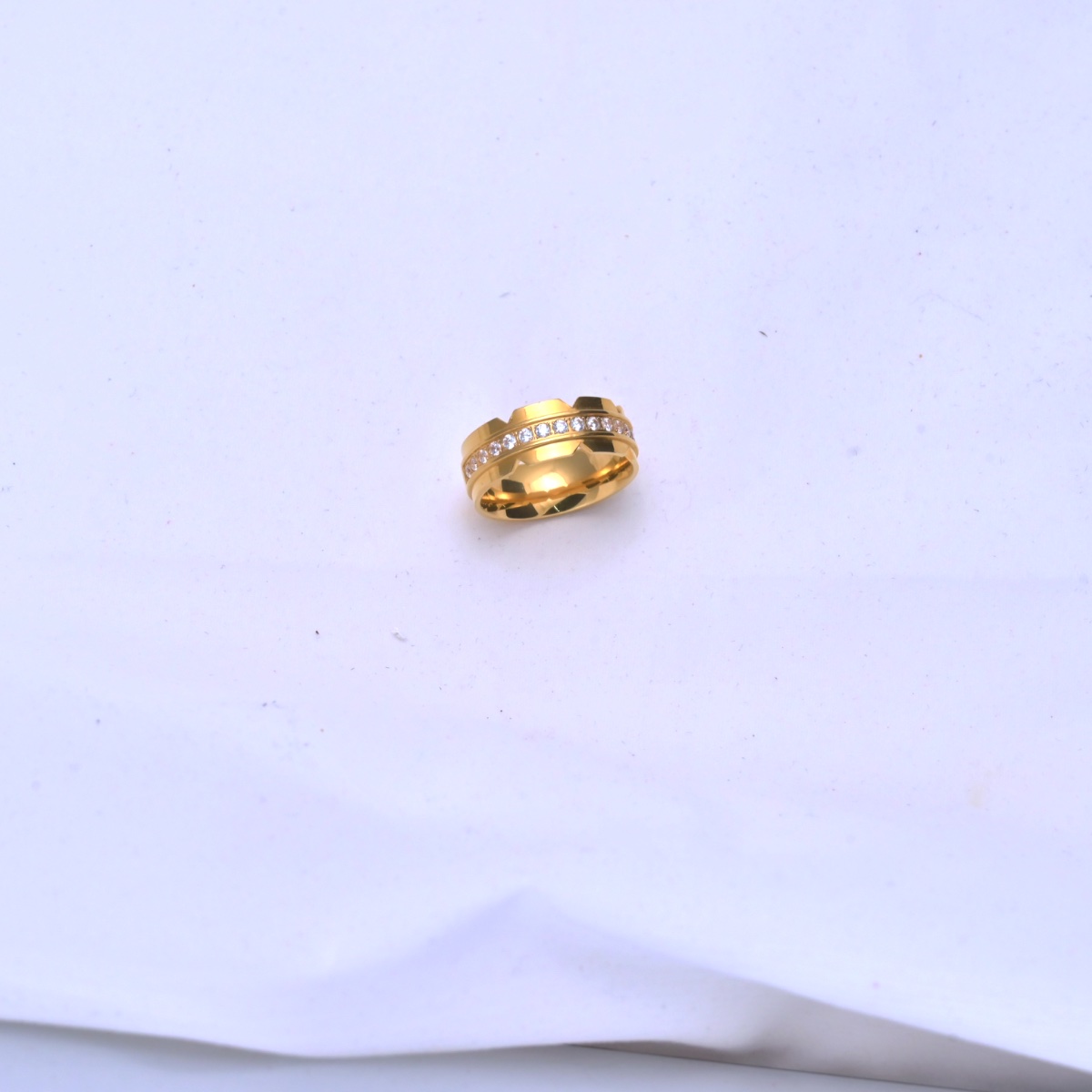 Golden Crystal Band Statement Ring