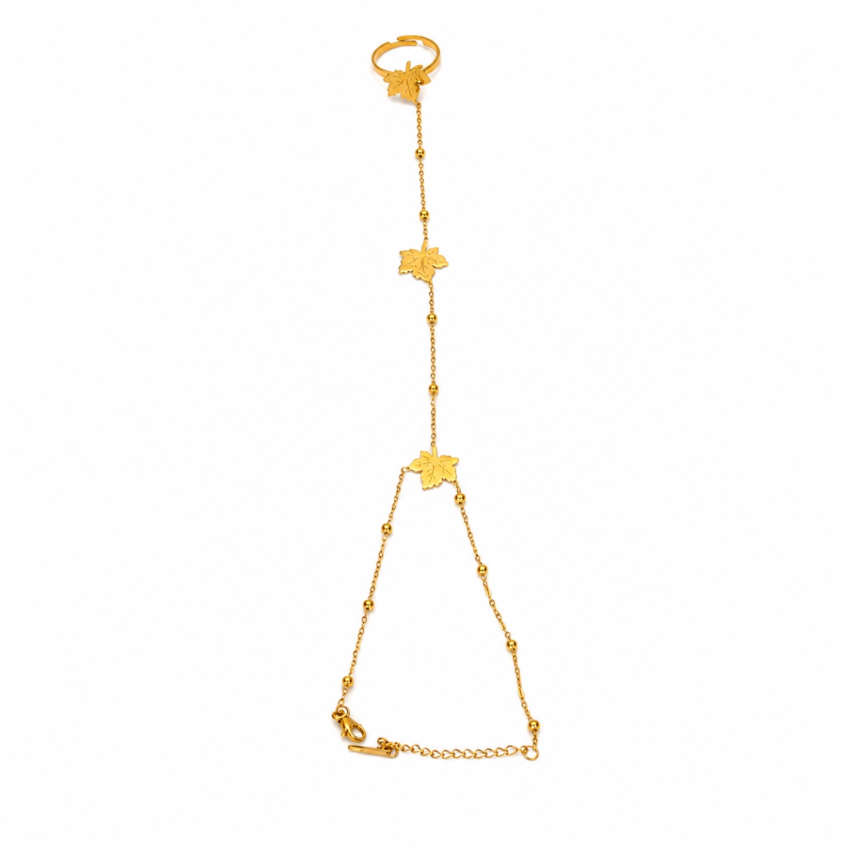 Golden Leaf Hand Chain – Elegant Floral Hathphool