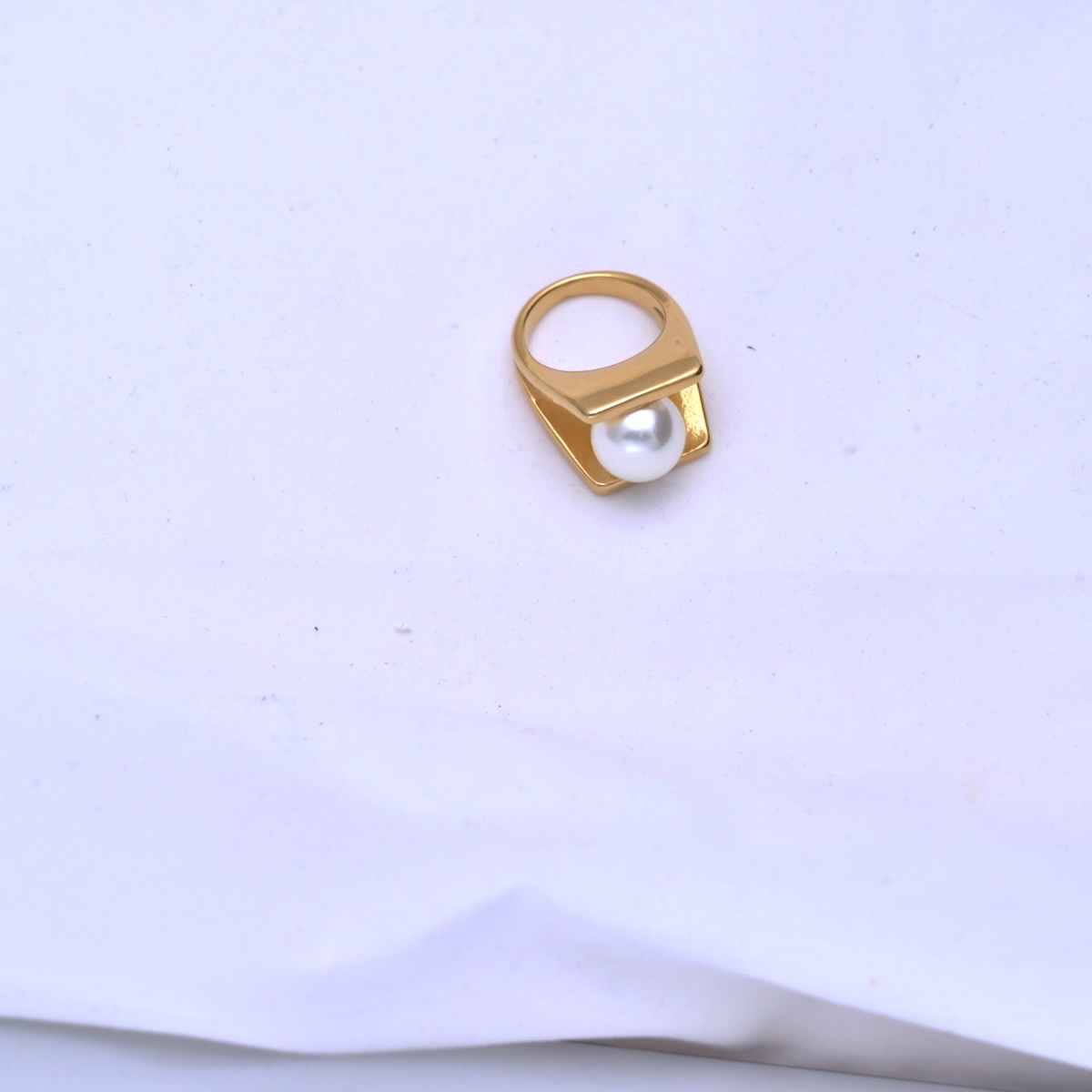 Golden Pearl Frame Statement Ring