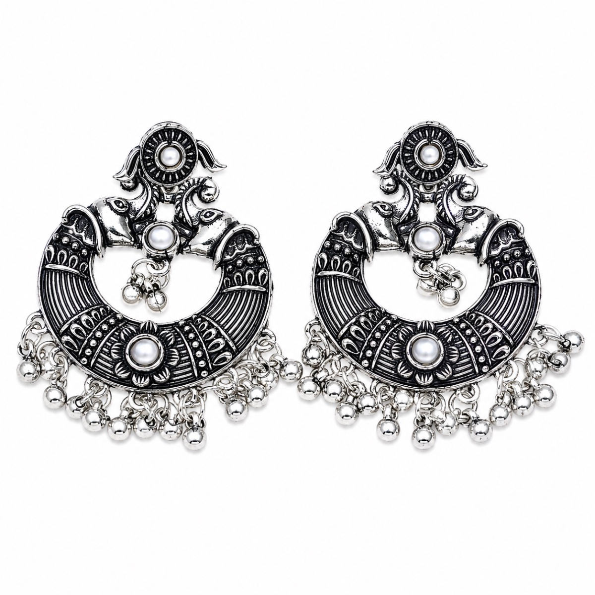 Oxidized Silver Chandbali Earrings view 2