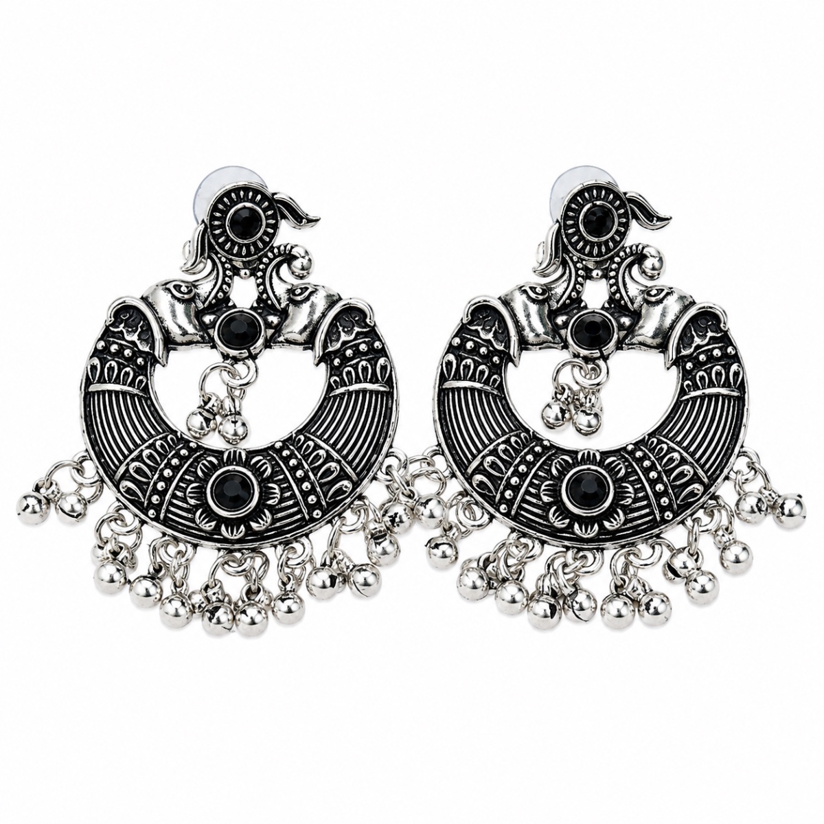 Oxidized Silver Chandbali Earrings view 3