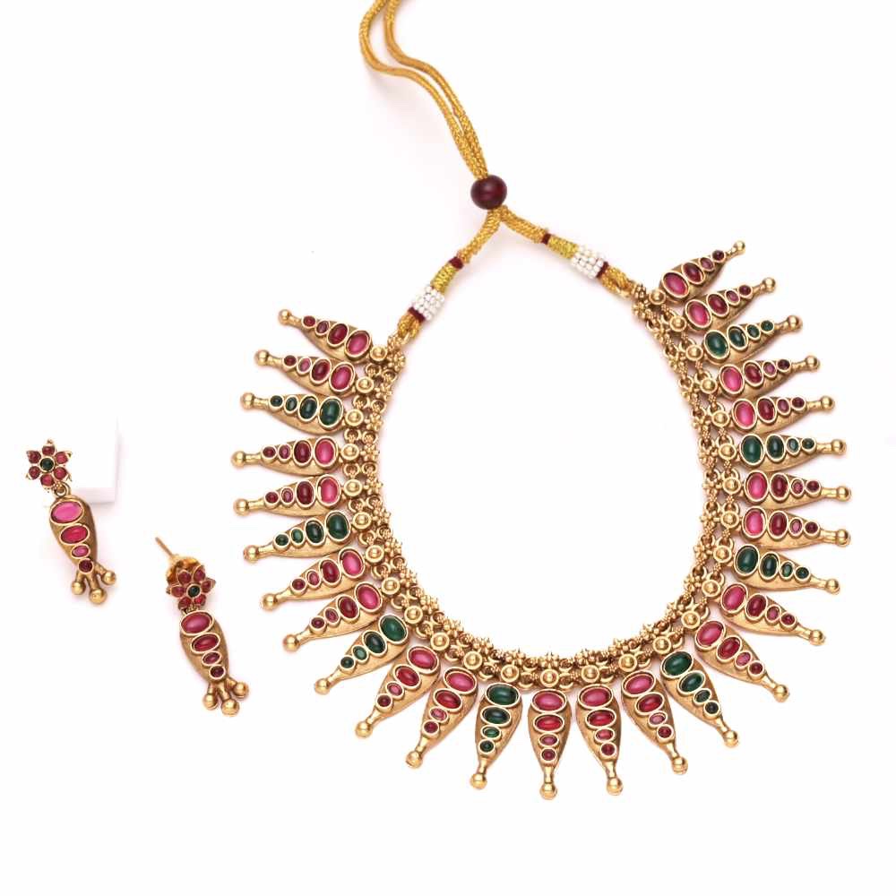 Ruby & Emerald Antique Gold Necklace Set